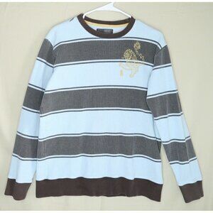 Vintage VANS Waffle Knit Sweater Men's Medium Blue Gray Color Block Tiger Logo